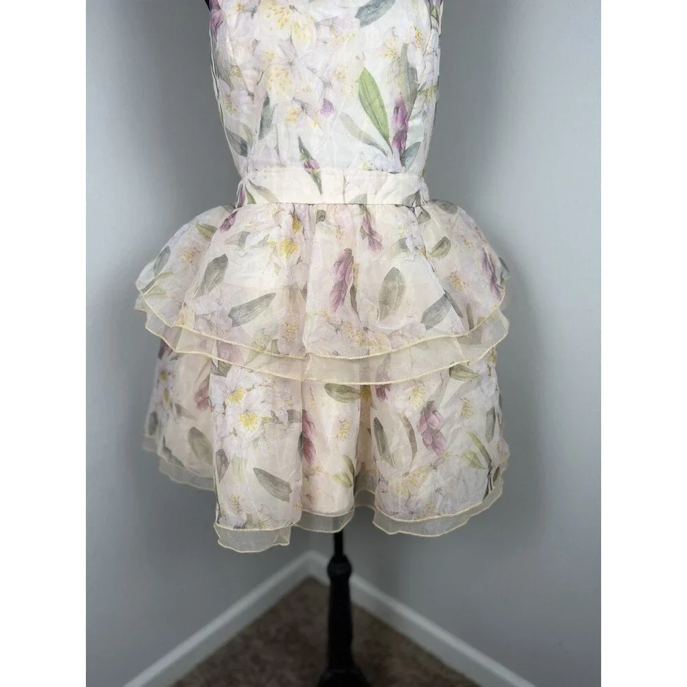 Arose Studio Danna Floral Print Halter Mini Dress Tiered Ruffle Size Large - Picture 5 of 16